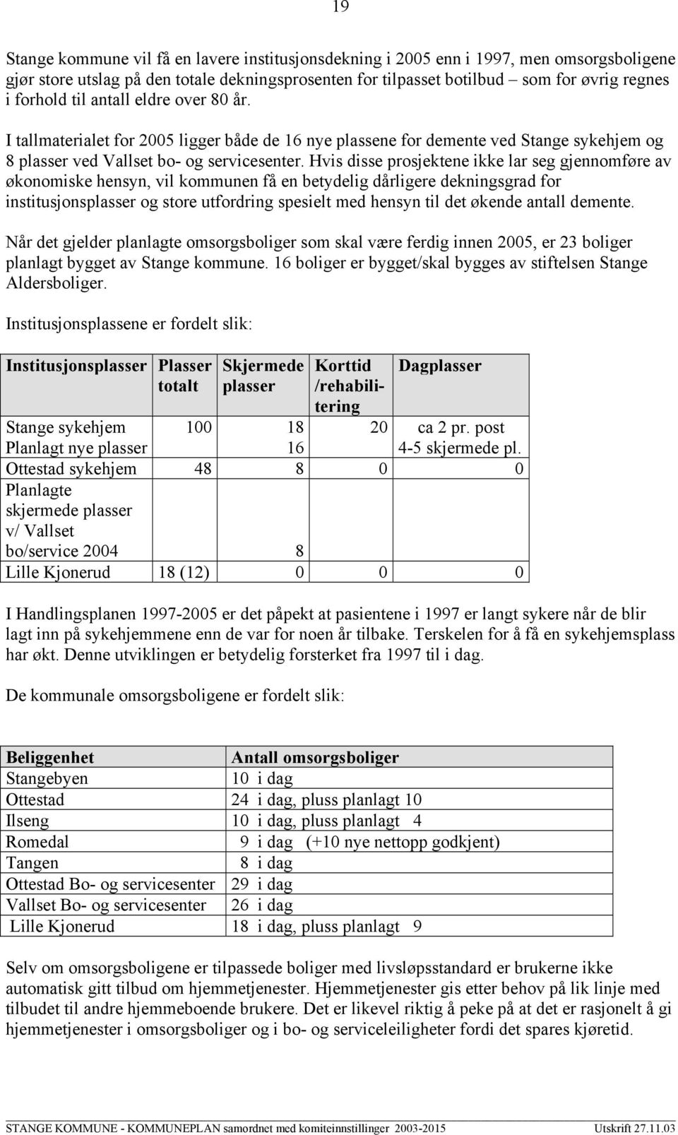 Hvis disse prosjektene ikke lar seg gjennomføre av økonomiske hensyn, vil kommunen få en betydelig dårligere dekningsgrad for institusjonsplasser og store utfordring spesielt med hensyn til det