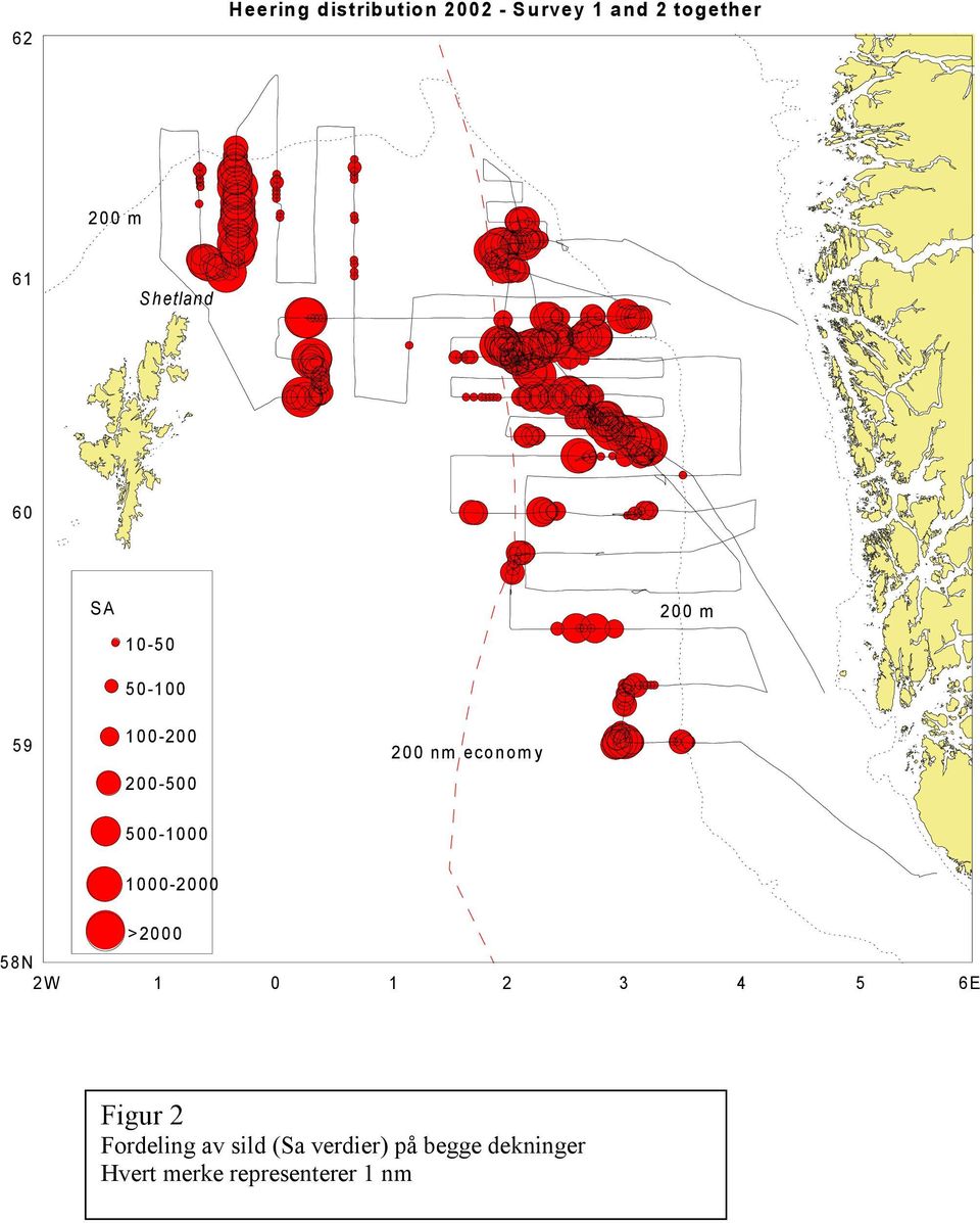 500-1000 1000-2000 58N 2W >2000 1 0 1 2 3 4 5 6E Figur 2 Fordeling