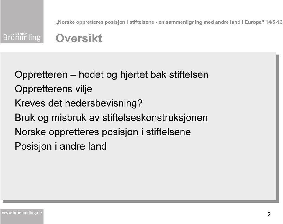 Oppretterens vilje Kreves det hedersbevisning?