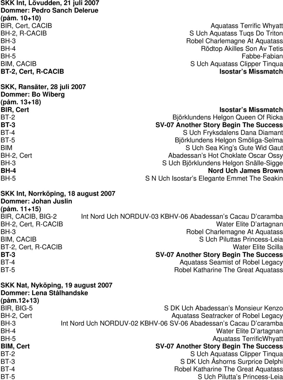 13+18) BIR, Cert BT-2 BT-3 BT-4 BT-5 BIM BH-2, Cert BH-3 BH-4 BH-5 Aquatass Terrific Whyatt S Uch Aquatass Tuqs Do Triton Robel Charlemagne At Aquatass Rödtop Akilles Son Av Tetis Fabbe-Fabian S Uch