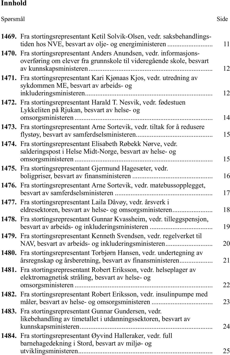 Fra stortingsrepresentant Kari Kjønaas Kjos, vedr. utredning av sykdommen ME, besvart av arbeids- og inkluderingsministeren... 12 1472. Fra stortingsrepresentant Harald T. Nesvik, vedr.