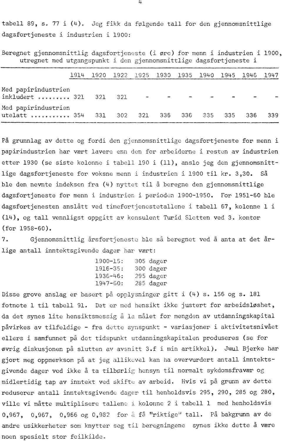 utgangspunkt i den gjennomsnittlige dagsfortjeneste i Med papirindustrien inkludert... 321 321 321 1914 1920 1922 1925 1930 1935 1940 1945 1946 1947 Med papirindustrien utelatt.