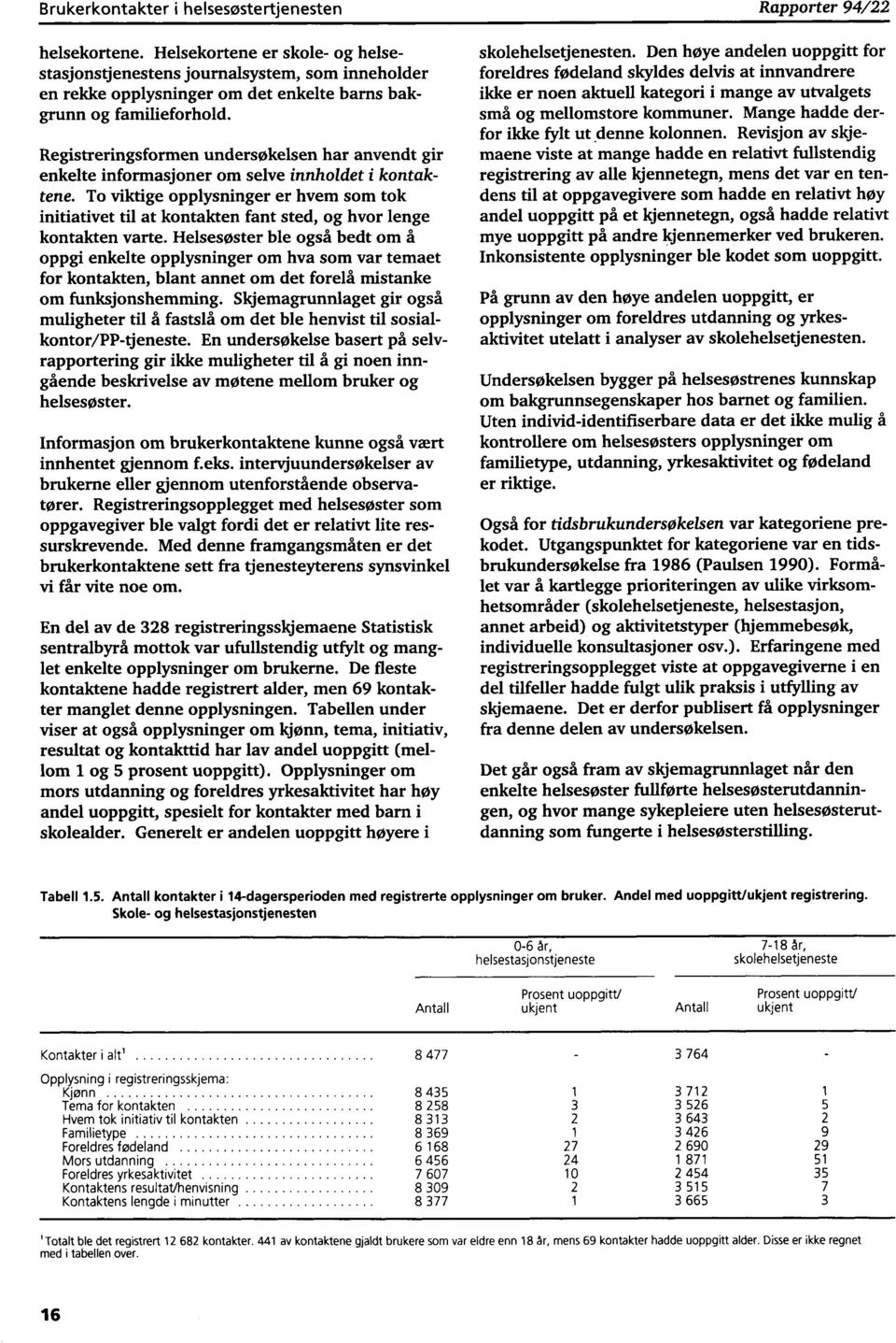 Registreringsformen undersøkelsen har anvendt gir enkelte informasjoner om selve innholdet i kontaktene.