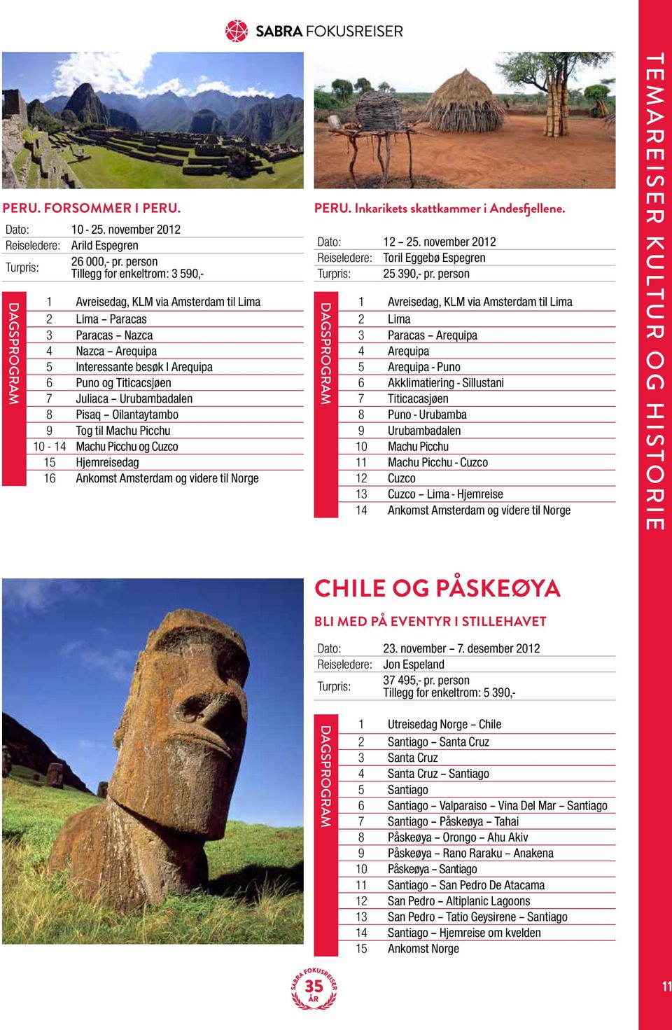 Urubambadalen 8 Pisaq Oilantaytambo 9 Tog til Machu Picchu 10-14 Machu Picchu og Cuzco 15 Hjemreisedag 16 Ankomst Amsterdam og videre til Norge PERU. Inkarikets skattkammer i Andesfjellene.