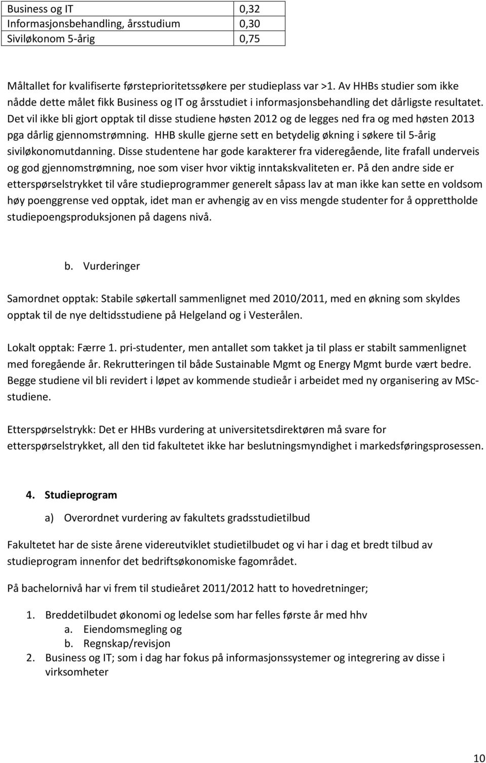 Det vil ikke bli gjort opptak til disse studiene høsten 2012 og de legges ned fra og med høsten 2013 pga dårlig gjennomstrømning.