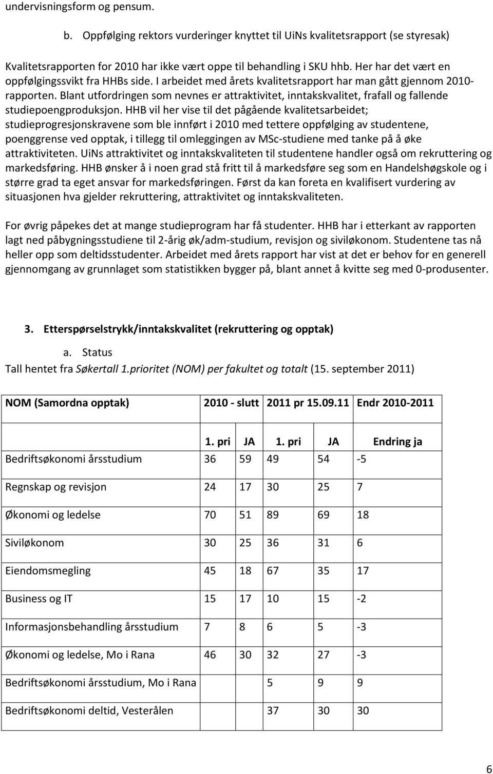 Blant utfordringen som nevnes er attraktivitet, inntakskvalitet, frafall og fallende studiepoengproduksjon.