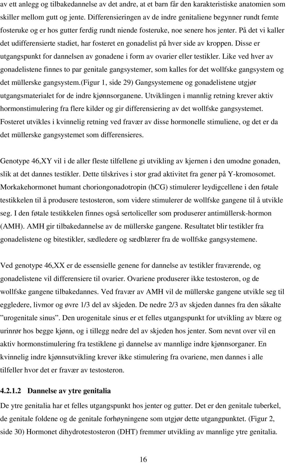 På det vi kaller det udifferensierte stadiet, har fosteret en gonadelist på hver side av kroppen. Disse er utgangspunkt for dannelsen av gonadene i form av ovarier eller testikler.