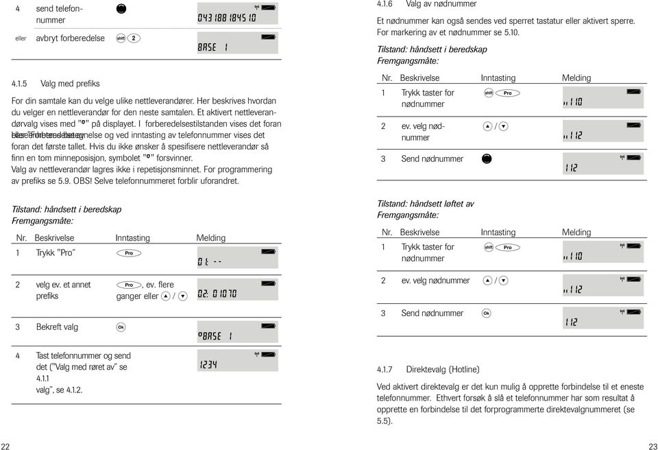 I frberedelsestilstanden vises det fran baseenhetens "Frberedelse betegnelse av g ved inntasting av telefnnummer vises det fran det første tallet.