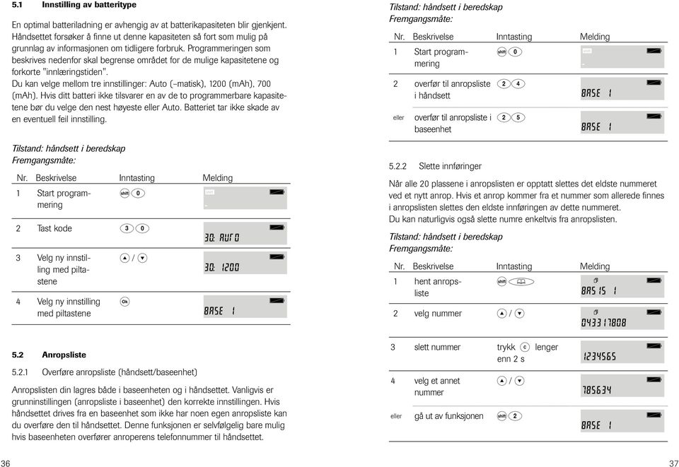 Prgrammeringen sm beskrives nedenfr skal begrense mrådet fr de mulige kapasitetene g frkrte "innlæringstiden". Du kan velge mellm tre innstillinger: Aut (matisk), 100 (mah), 700 (mah).