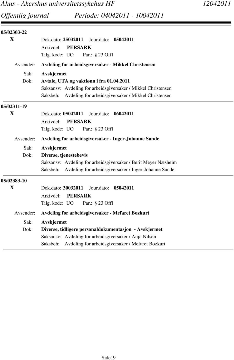 2011 Saksansv: Avdeling for arbeidsgiversaker / Mikkel Christensen Saksbeh: Avdeling for arbeidsgiversaker / Mikkel Christensen 05/02311-19 X Dok.dato: 05042011 Jour.