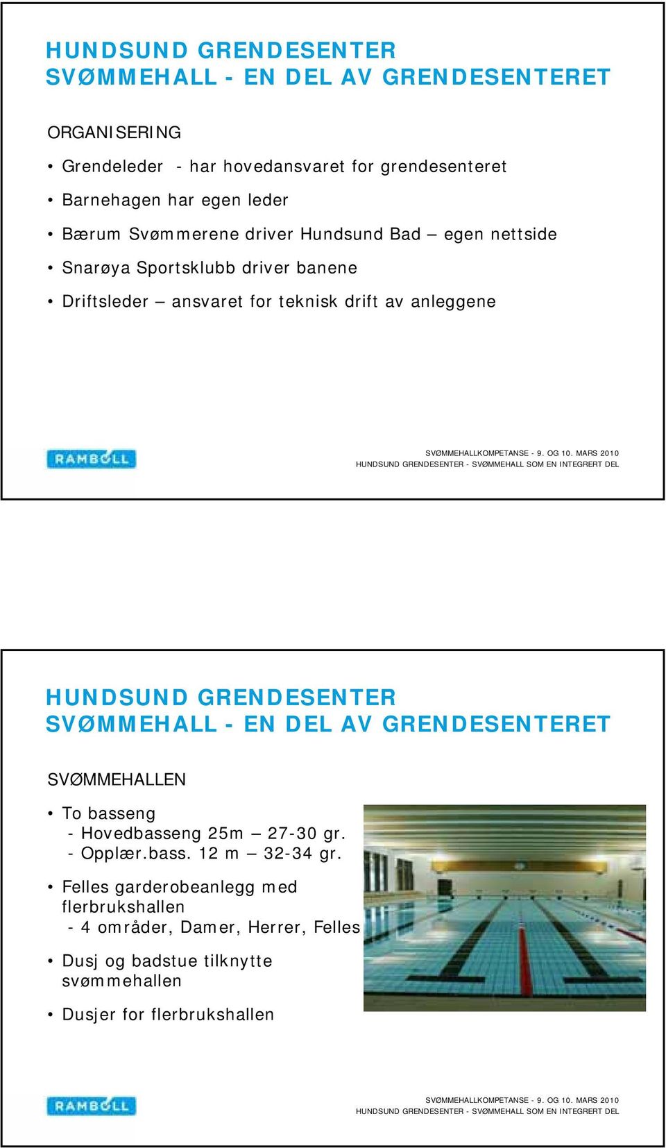 SVØMMEHALLEN To basseng - Hovedbasseng 25m 27-30 gr. - Opplær.bass. 12 m 32-34 gr.