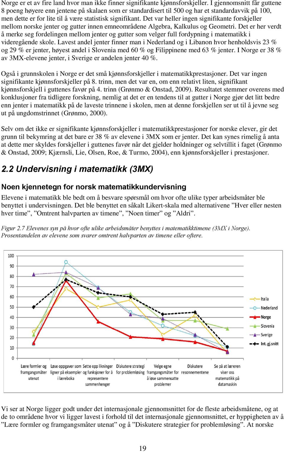 Det var heller ingen signifikante forskjeller mellom norske jenter og gutter innen emneområdene Algebra, Kalkulus og Geometri.