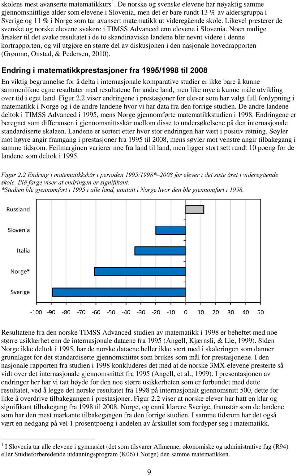 videregående skole. Likevel presterer de svenske og norske elevene svakere i TIMSS Advanced enn elevene i Slovenia.