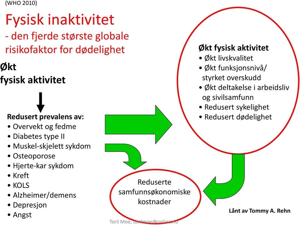 Alzheimer/demens Depresjon Angst Reduserte samfunnsøkonomiske kostnader Økt fysisk aktivitet Økt livskvalitet Økt