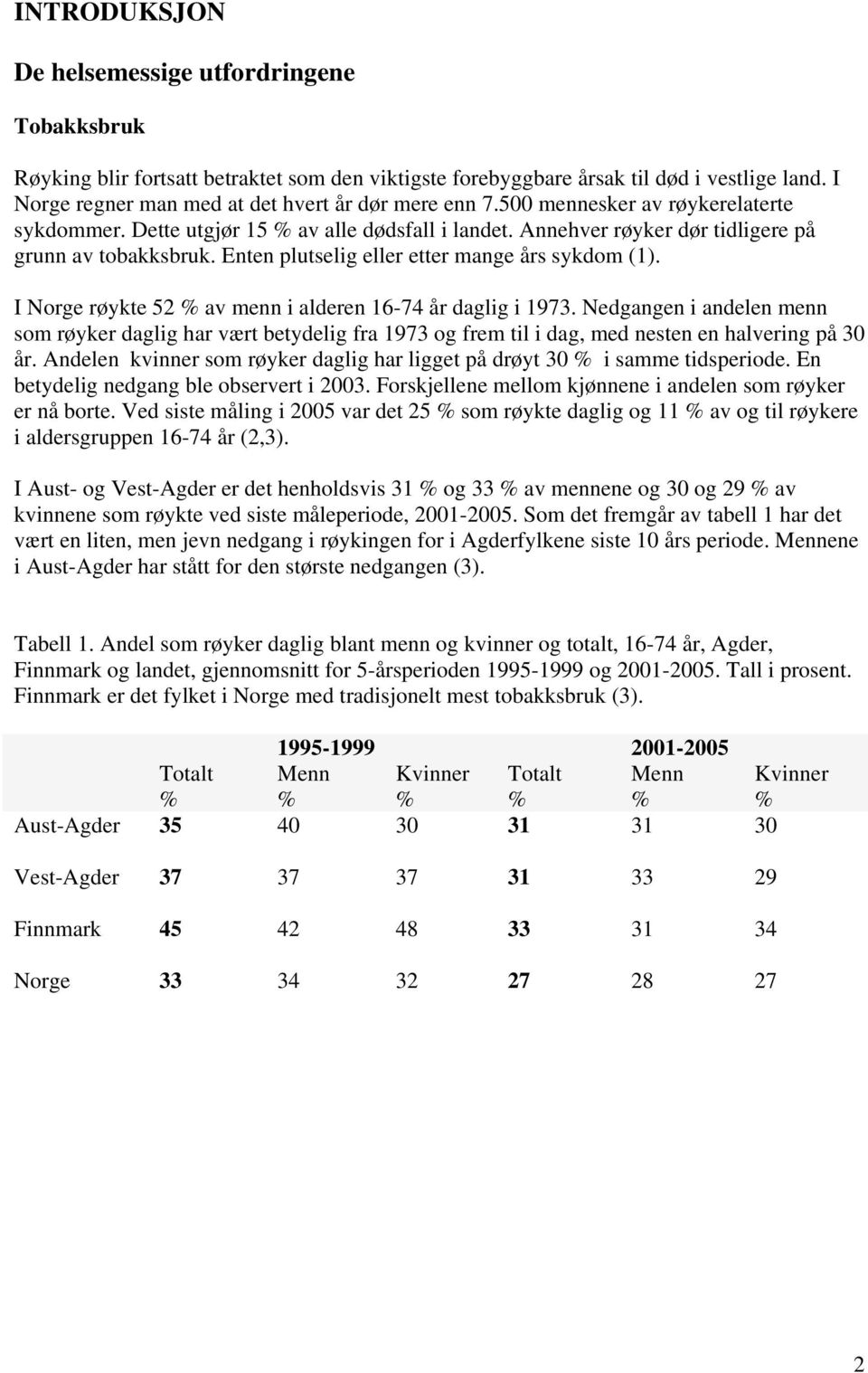 Enten plutselig eller etter mange års sykdom (1). I Norge røykte 52 % av menn i alderen 16-74 år daglig i 1973.