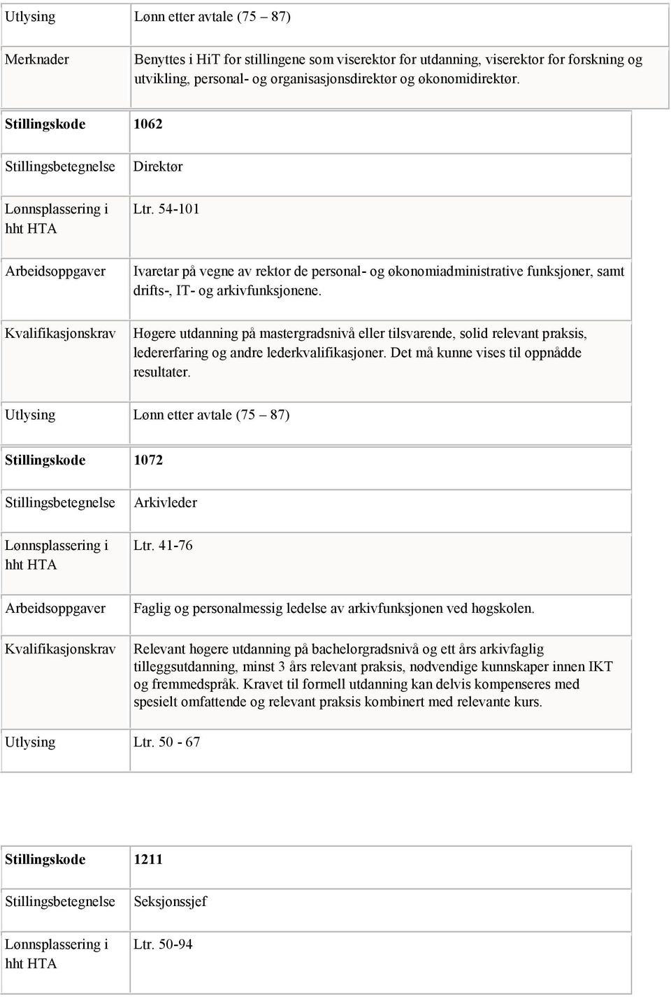 Høgere utdanning på mastergradsnivå eller tilsvarende, solid relevant praksis, ledererfaring og andre lederkvalifikasjoner. Det må kunne vises til oppnådde resultater.