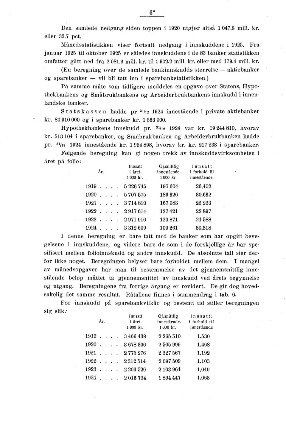 til 1 90. mill. kr. eller med 179. mill. kr. (En beregning over de samlede bankinnskudds størrelse aktiebanker og sparebanker vil bli tatt inn i sparebankstatistikken.