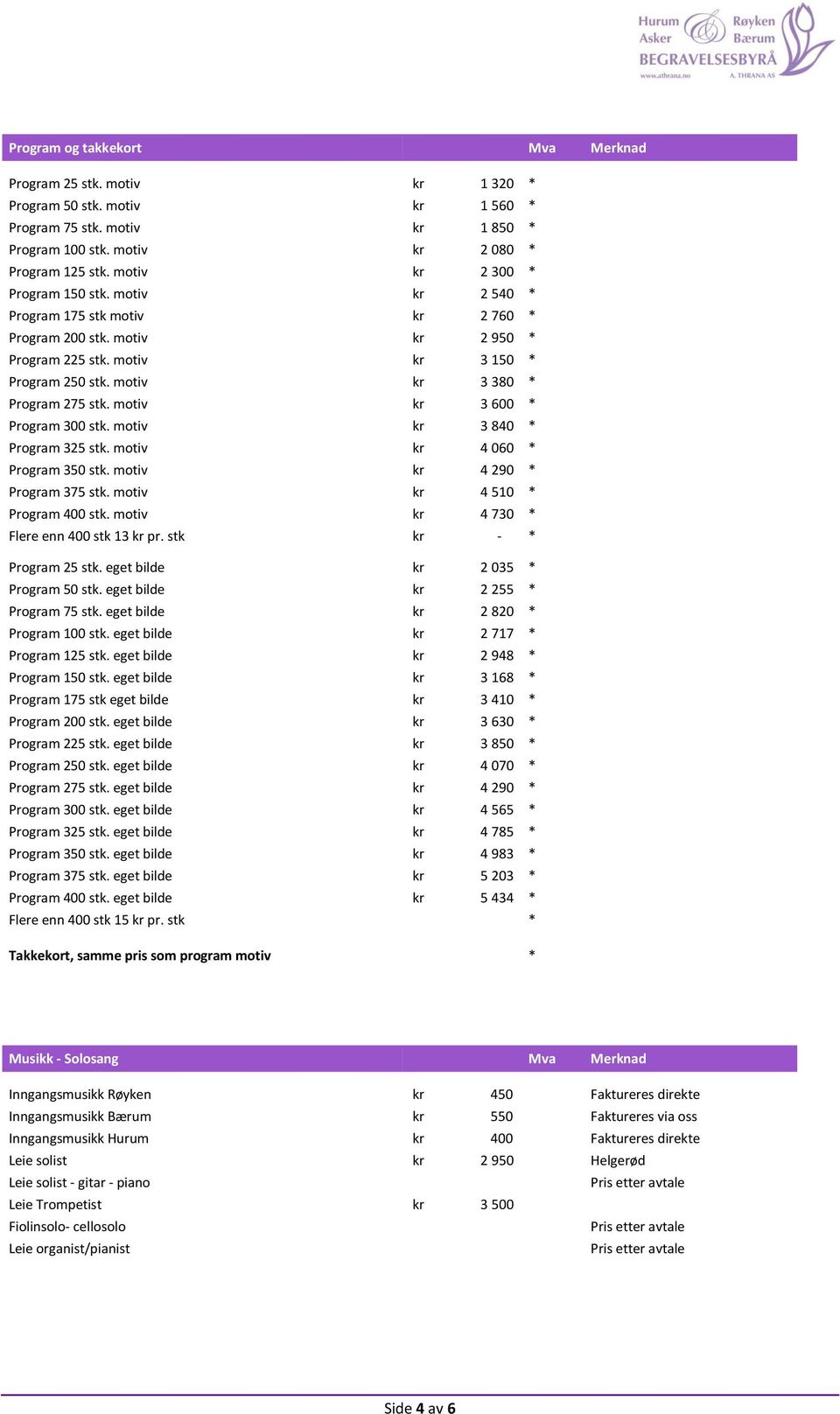 motiv kr 3 380 * Program 275 stk. motiv kr 3 600 * Program 300 stk. motiv kr 3 840 * Program 325 stk. motiv kr 4 060 * Program 350 stk. motiv kr 4 290 * Program 375 stk.