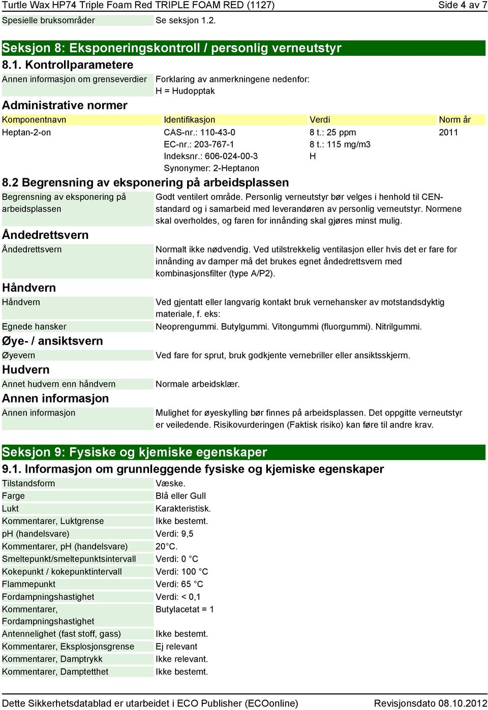 2. Seksjon 8: Eksponeringskontroll / personlig verneutstyr 8.1.