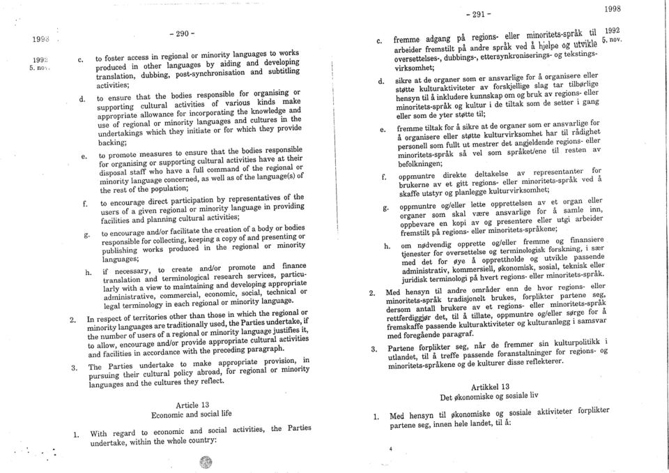 to ensure that the bodies responsible for organising or supporting cultural activities of various kinds make appropriate allowance for incorporating the knowledge and use of regional or minority