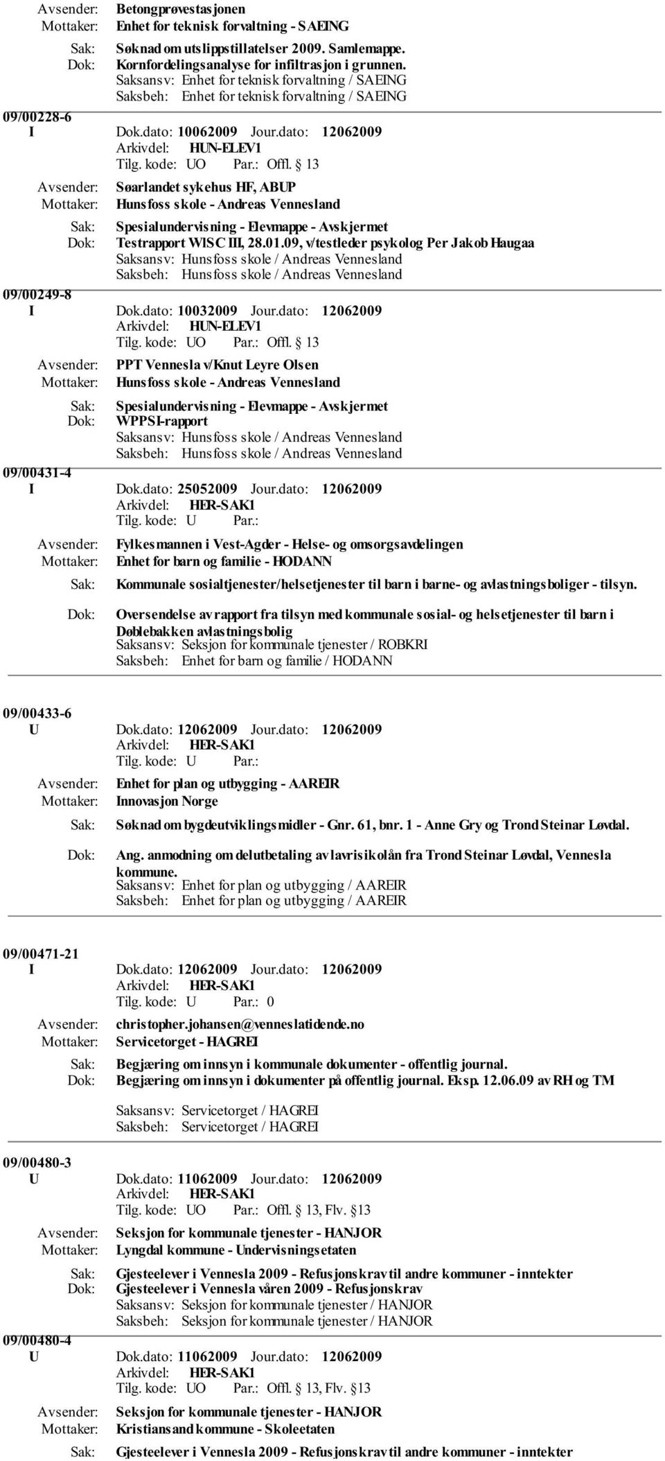 dato: Søarlandet sykehus HF, ABUP Hunsfoss skole - Andreas Vennesland Spesialundervisning - Elevmappe - Avskjermet Testrapport WlSC III, 28.01.