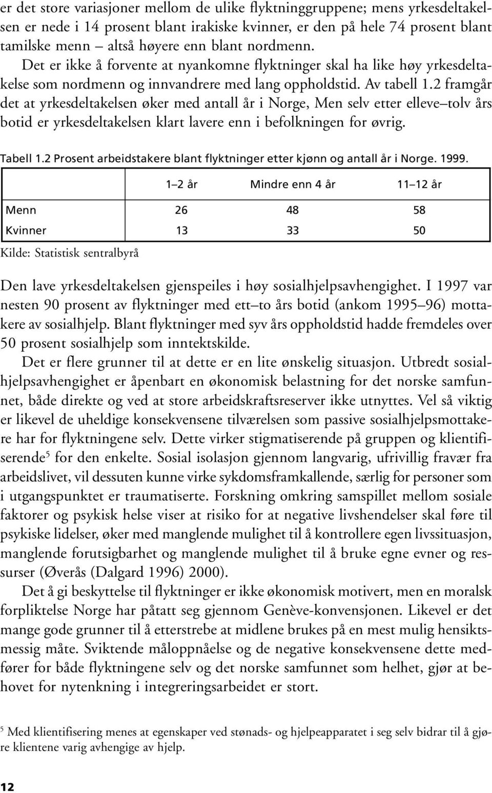 2 framgår det at yrkesdeltakelsen øker med antall år i Norge, Men selv etter elleve tolv års botid er yrkesdeltakelsen klart lavere enn i befolkningen for øvrig. Tabell 1.