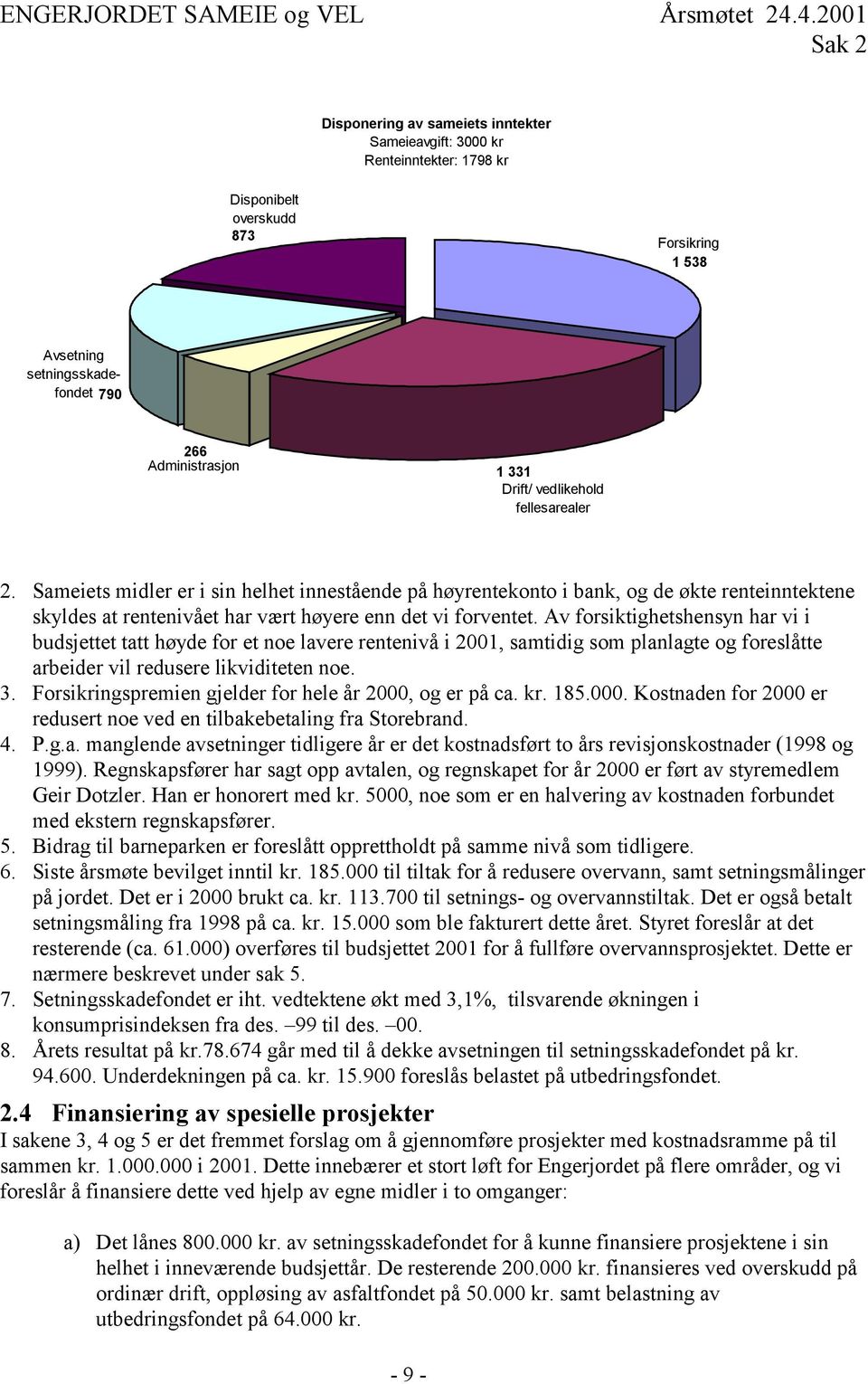 Av forsiktighetshensyn har vi i budsjettet tatt høyde for et noe lavere rentenivå i 2001, samtidig som planlagte og foreslåtte arbeider vil redusere likviditeten noe. 3.