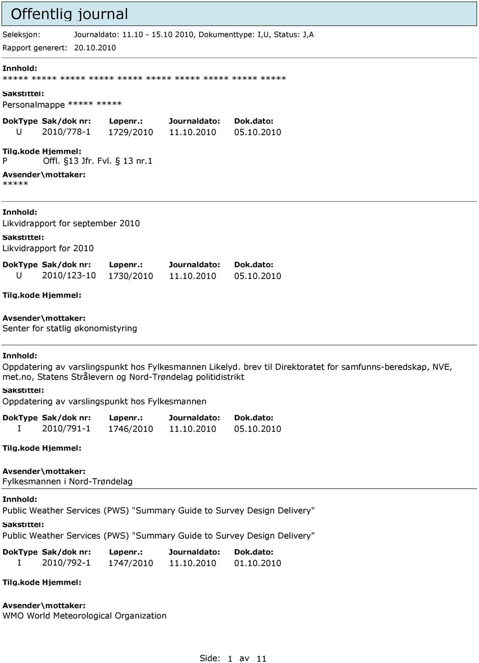 brev til Direktoratet for samfunns-beredskap, NVE, met.no, Statens Strålevern og Nord-Trøndelag politidistrikt Oppdatering av varslingspunkt hos Fylkesmannen 2010/