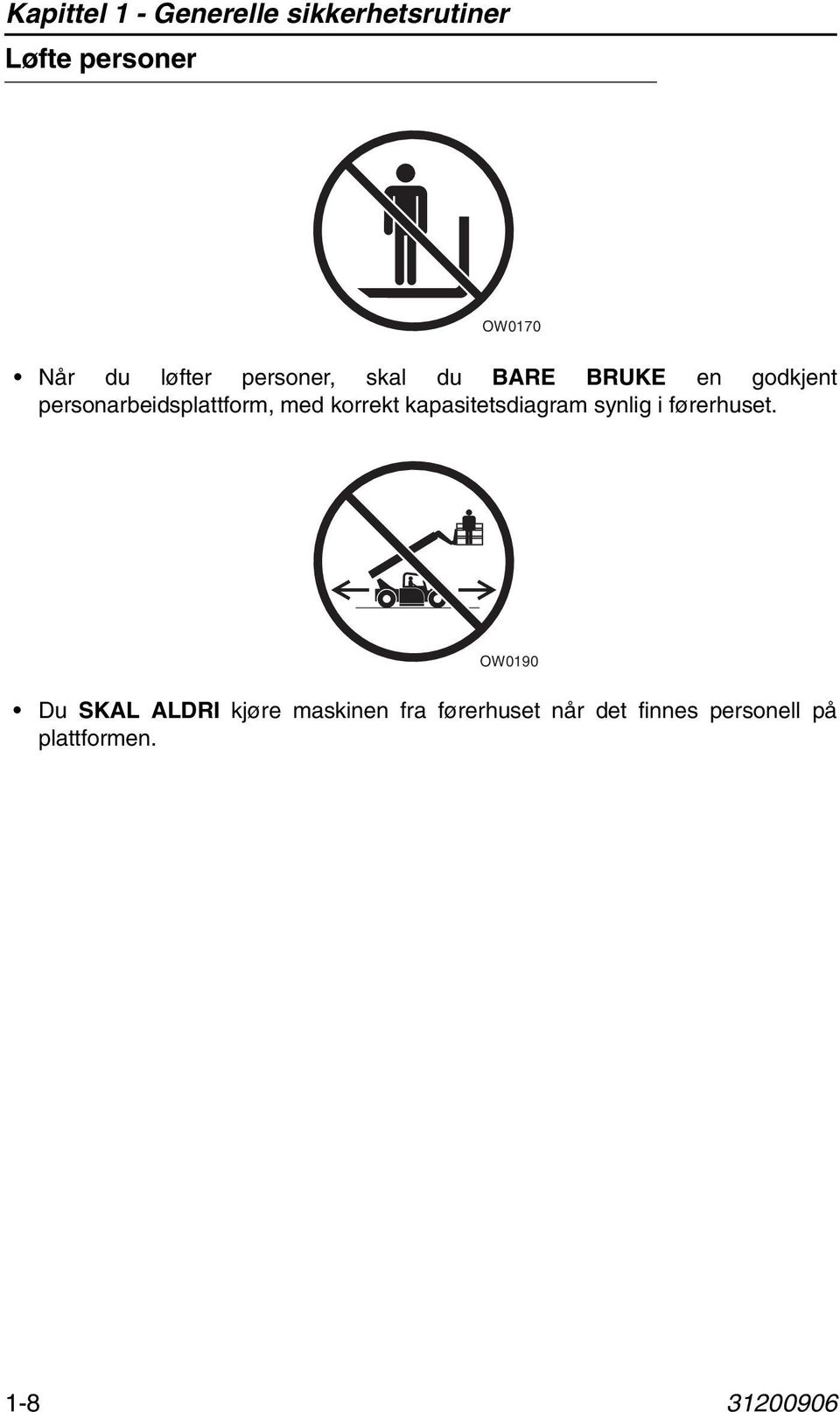 med korrekt kapasitetsdiagram synlig i førerhuset.