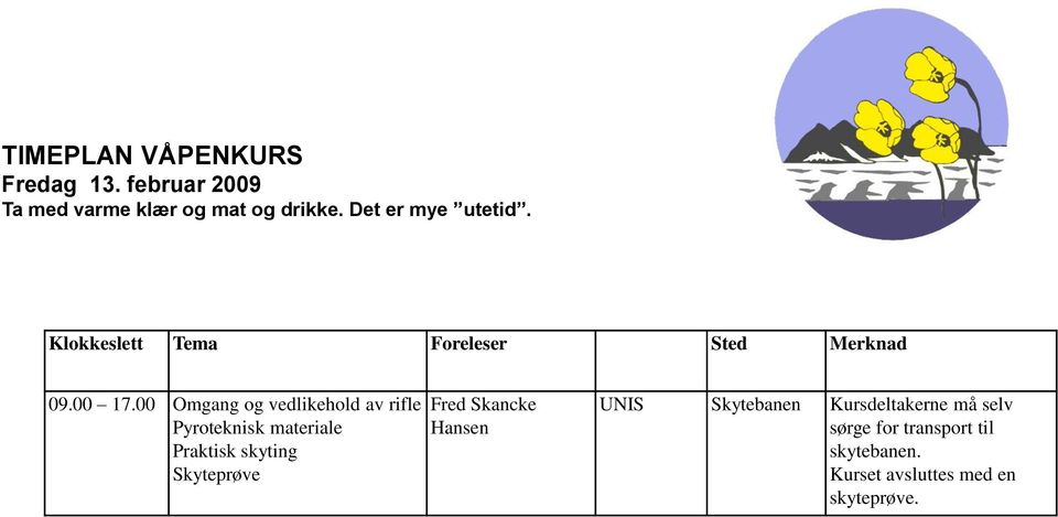 00 Omgang og vedlikehold av rifle Pyroteknisk materiale Praktisk skyting