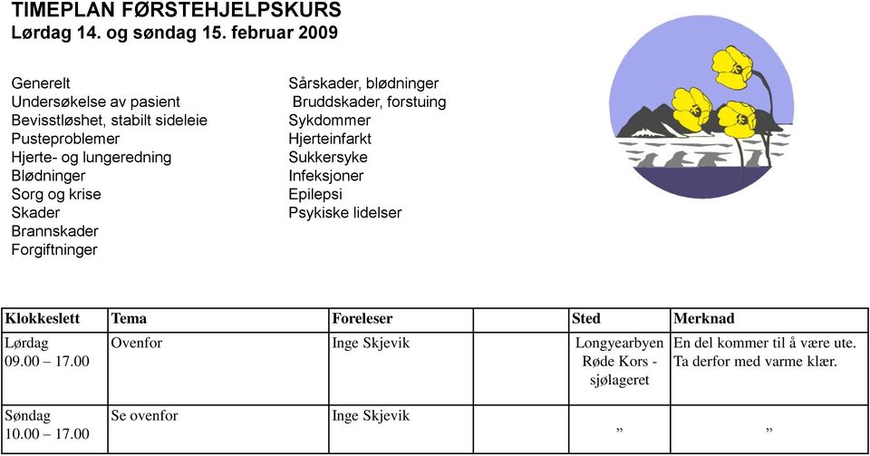 Sorg og krise Skader Brannskader Forgiftninger Sårskader, blødninger Bruddskader, forstuing Sykdommer Hjerteinfarkt Sukkersyke