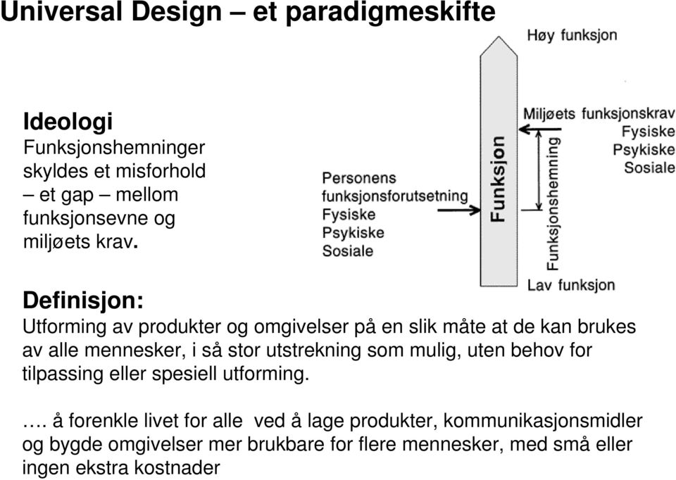 Definisjon: Utforming av produkter og omgivelser på en slik måte at de kan brukes av alle mennesker, i så stor