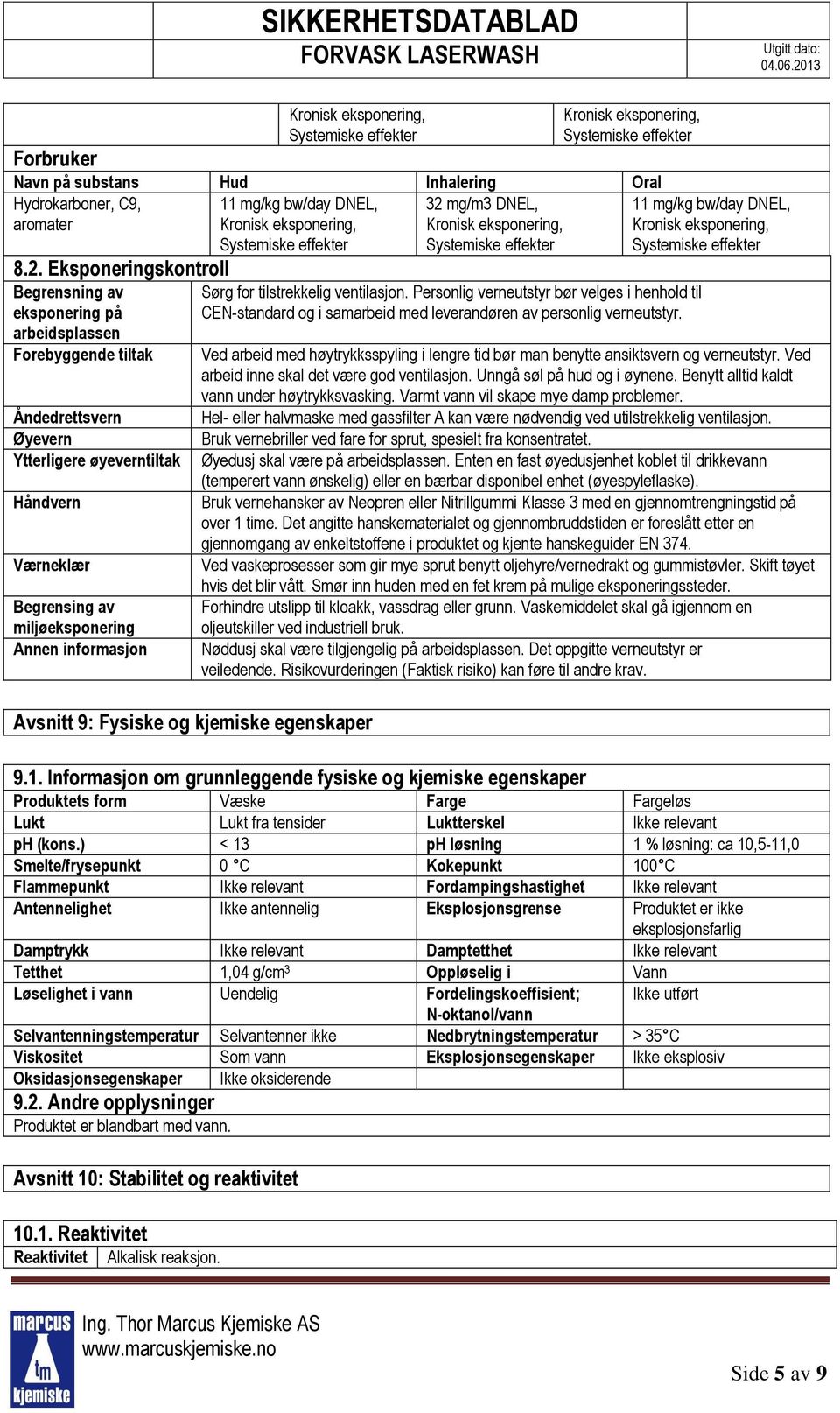 informasjon 11 mg/kg bw/day DNEL, 32 mg/m3 DNEL, Sørg for tilstrekkelig ventilasjon.