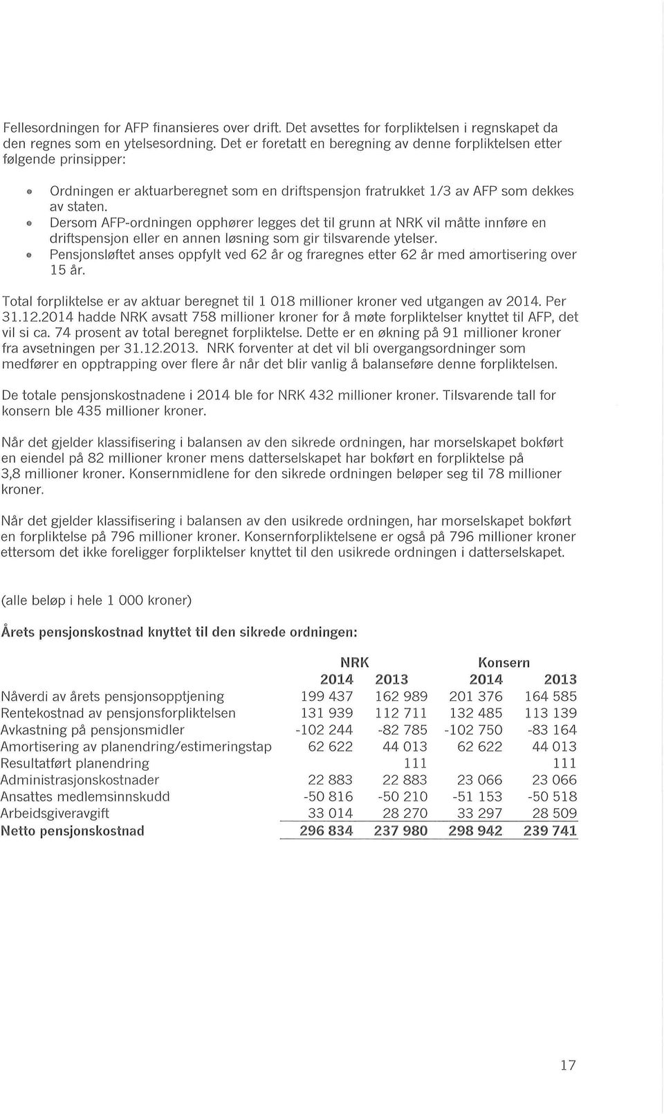 8 Dersom AFP-ordnmgen opphører legges det til grunn at NRK vil måtte innføre en driftspensjon eller en annen løsning som gir tilsvarende ytelser.