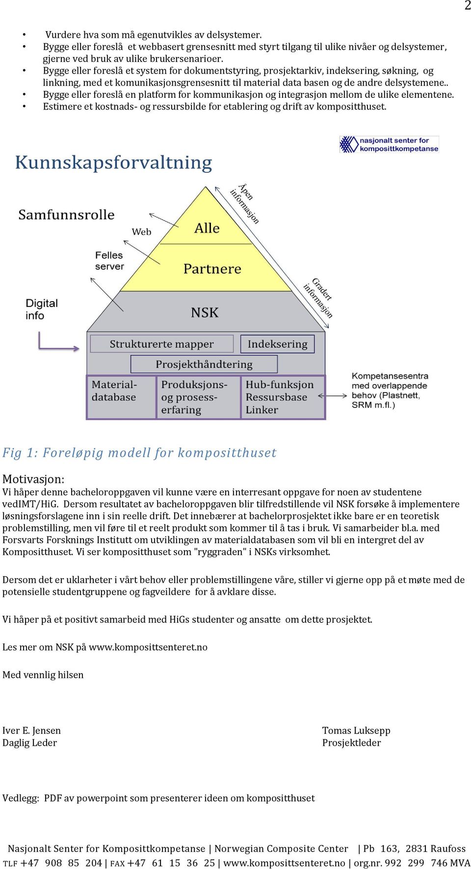 . Bygge eller foreslå en platform for kommunikasjon og integrasjon mellom de ulike elementene. Estimere et kostnads- og ressursbilde for etablering og drift av kompositthuset.