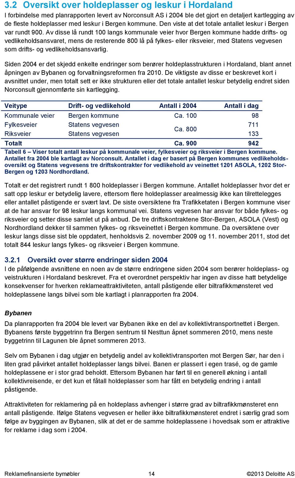 Av disse lå rundt 100 langs kommunale veier hvor Bergen kommune hadde drifts- og vedlikeholdsansvaret, mens de resterende 800 lå på fylkes- eller riksveier, med Statens vegvesen som drifts- og