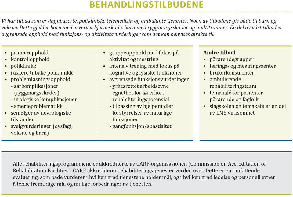 En del av vårt tilbud er avgrensede opphold med funksjons- og aktivitetsvurderinger som det kan henvises direkte til.