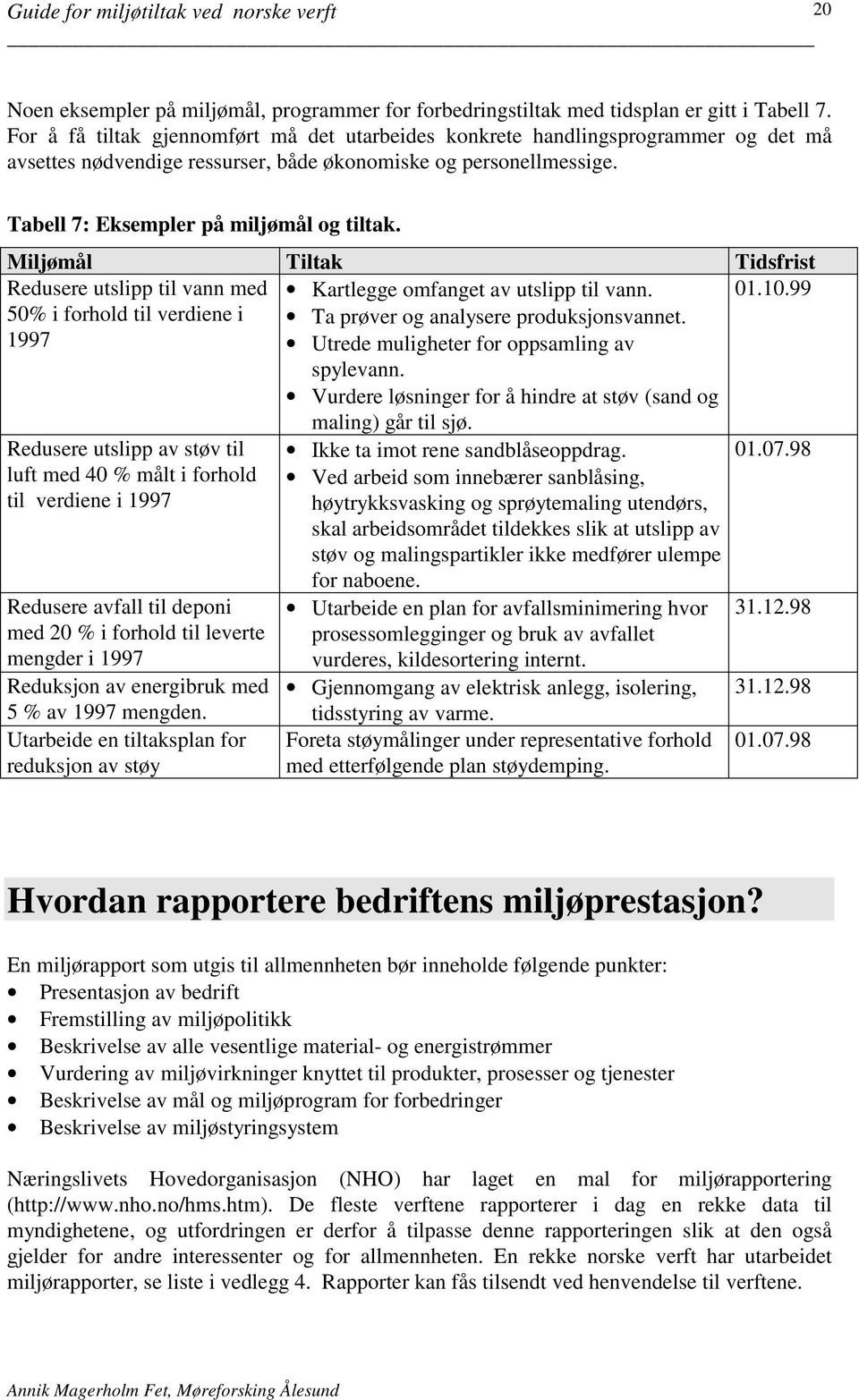 Miljømål Tiltak Tidsfrist Redusere utslipp til vann med 50% i forhold til verdiene i 1997 Kartlegge omfanget av utslipp til vann. Ta prøver og analysere produksjonsvannet.