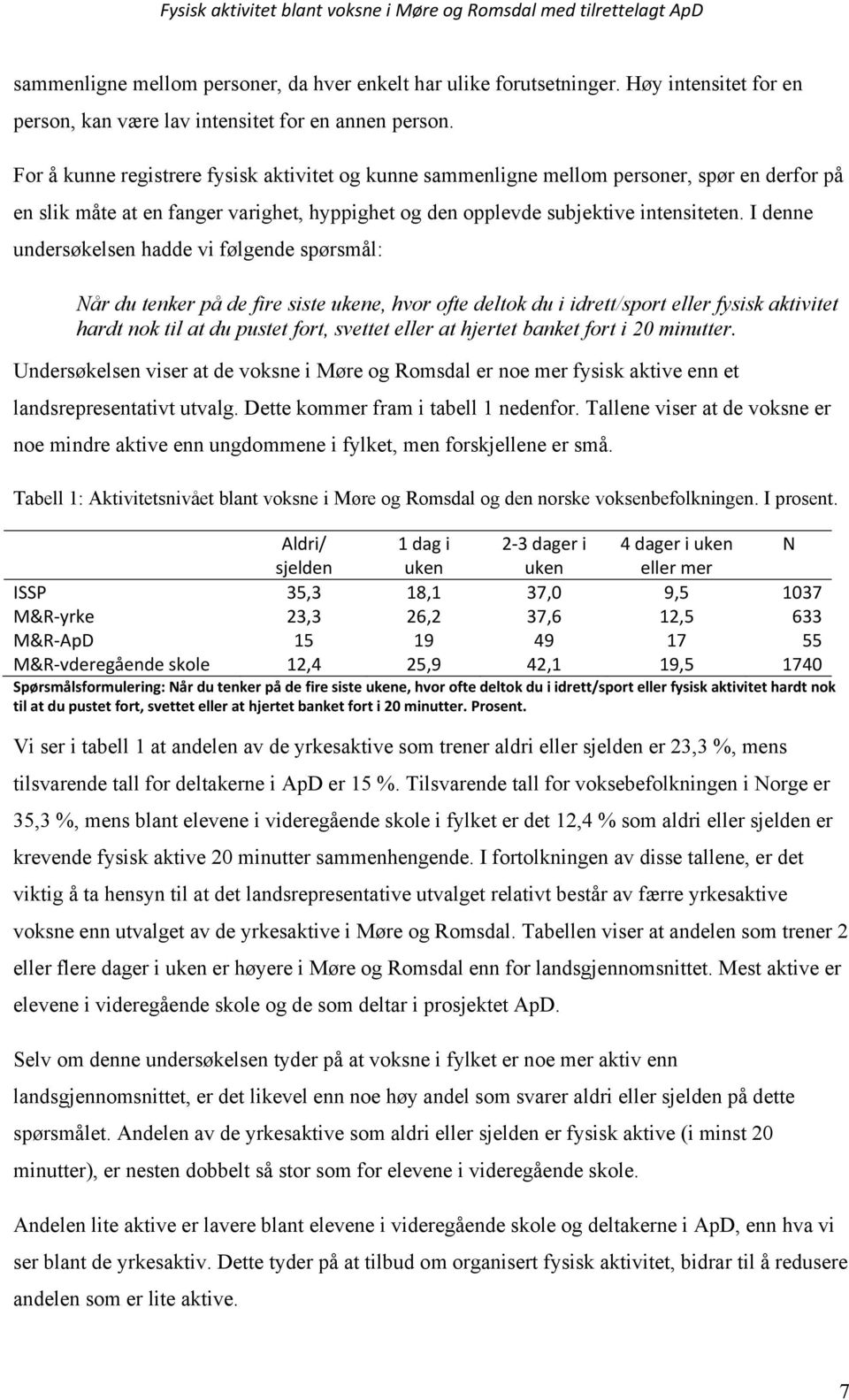 For å kunne registrere fysisk aktivitet og kunne sammenligne mellom personer, spør en derfor på en slik måte at en fanger varighet, hyppighet og den opplevde subjektive intensiteten.