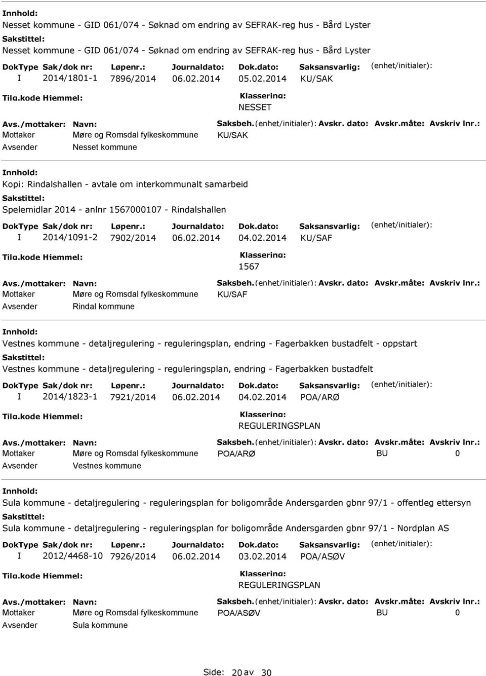 : Mottaker Møre og Romsdal fylkeskommune K/SAK Nesset kommune Kopi: Rindalshallen - avtale om interkommunalt samarbeid Spelemidlar 2014 - anlnr 1567000107 - Rindalshallen 2014/1091-2 7902/