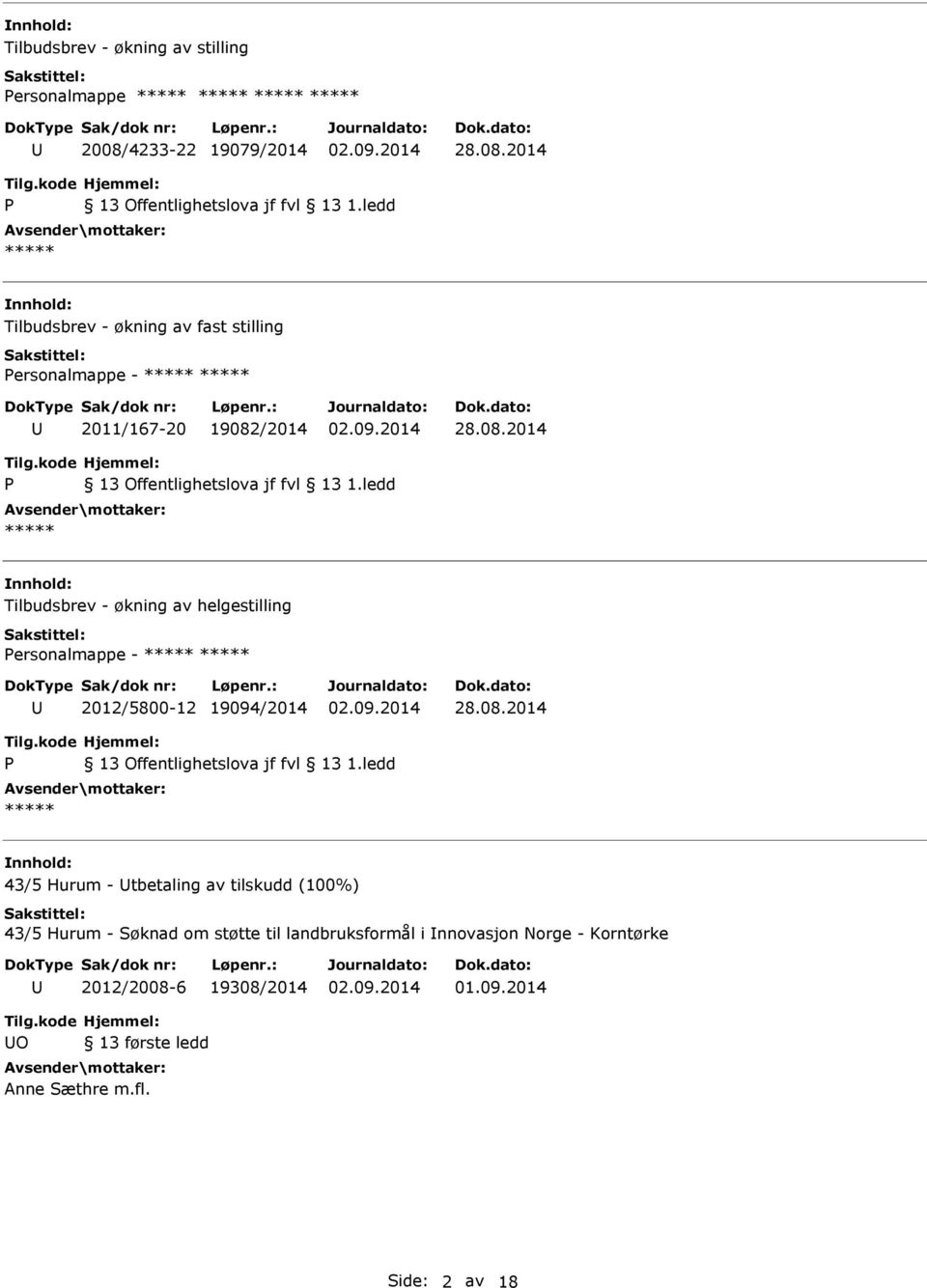 08.2014 43/5 Hurum - tbetaling av tilskudd (100%) 43/5 Hurum - Søknad om støtte til landbruksformål i nnovasjon