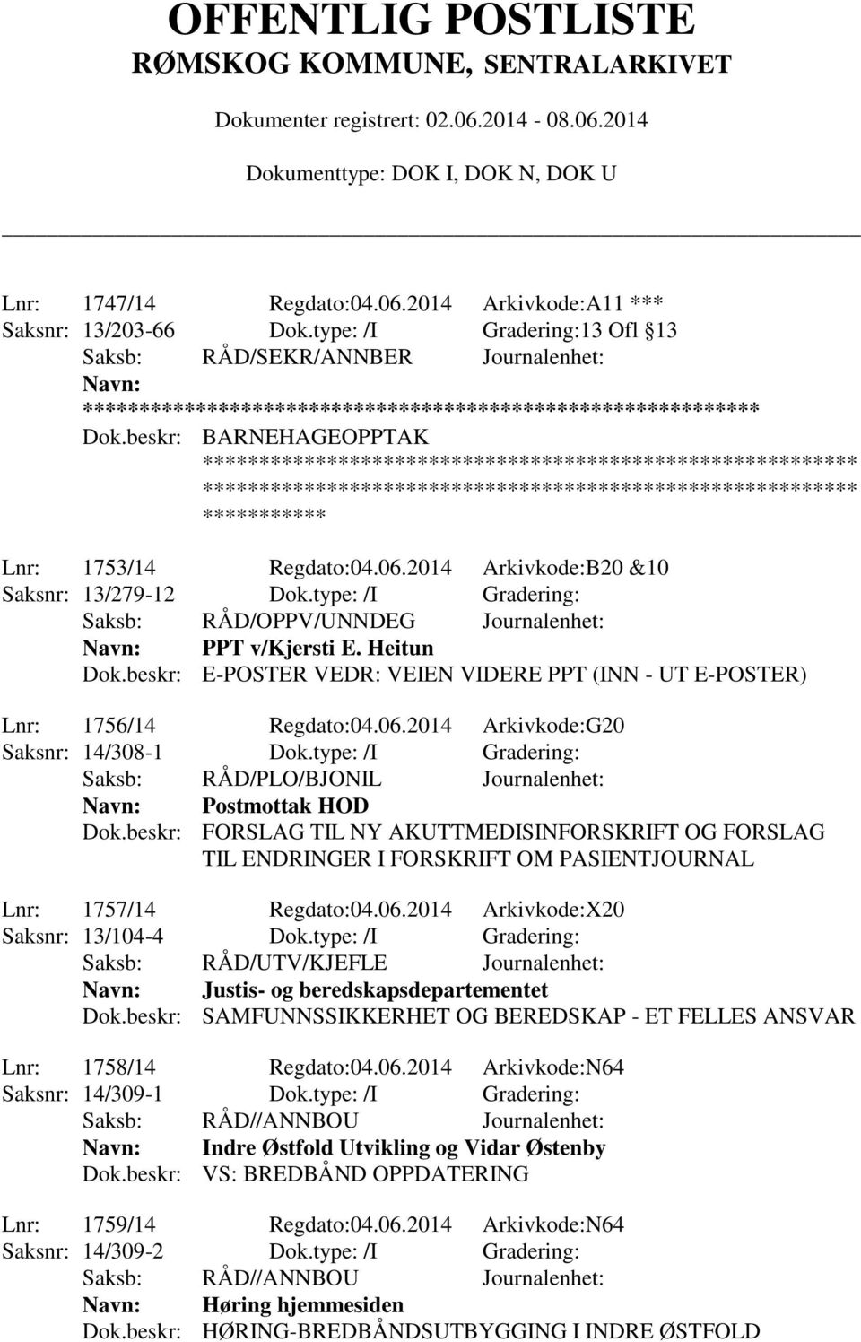 type: /I Gradering: Saksb: RÅD/PLO/BJONIL Journalenhet: Postmottak HOD Dok.beskr: FORSLAG TIL NY AKUTTMEDISINFORSKRIFT OG FORSLAG TIL ENDRINGER I FORSKRIFT OM PASIENTJOURNAL Lnr: 1757/14 Regdato:04.