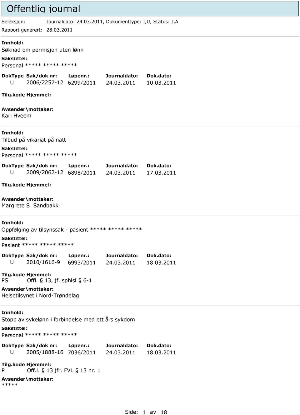 2011 Kari Hveem Tilbud på vikariat på natt 2009/2062-12 6898/2011 17.03.