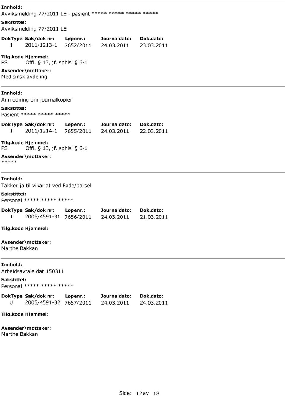 ***** 2011/1214-1 7655/2011 ***** Takker ja til vikariat ved Føde/barsel 2005/4591-31