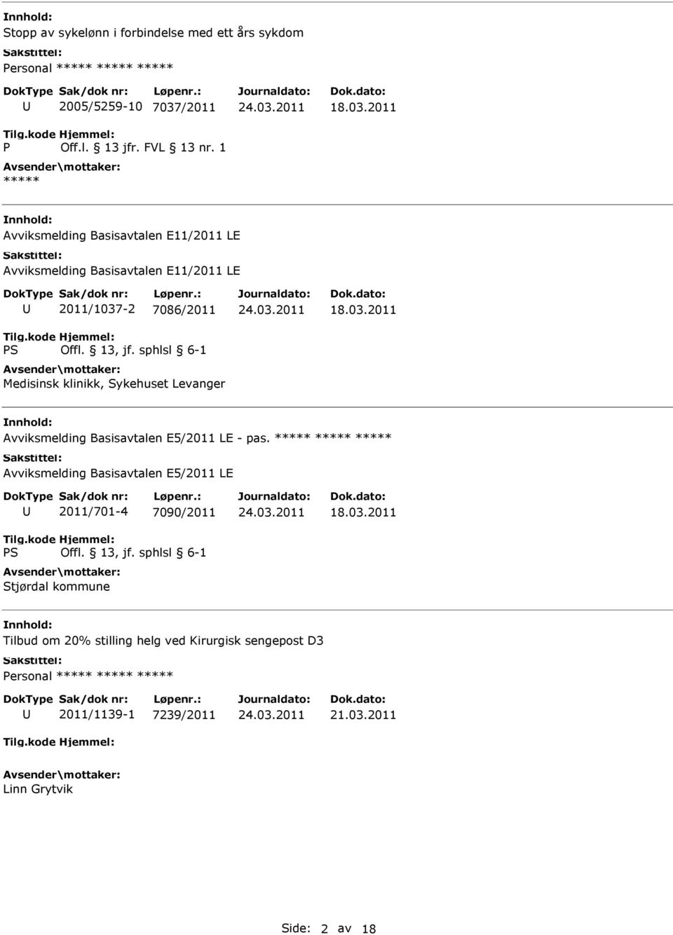 2011 Avviksmelding Basisavtalen E11/2011 LE Avviksmelding Basisavtalen E11/2011 LE 2011/1037-2 7086/2011 Medisinsk klinikk,