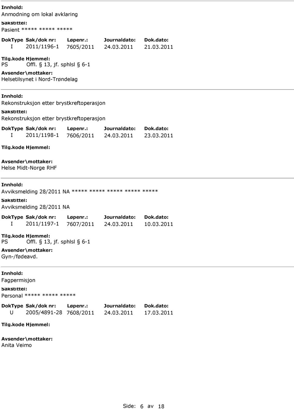 Helse Midt-Norge RHF Avviksmelding 28/2011 NA ***** ***** ***** ***** ***** Avviksmelding 28/2011 NA