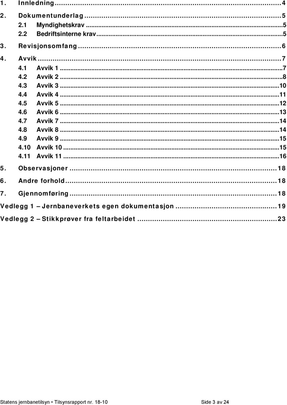 ..15 4.10 Avvik 10...15 4.11 Avvik 11...16 5. Observasjoner...18 6. Andre forhold...18 7. Gjennomføring.