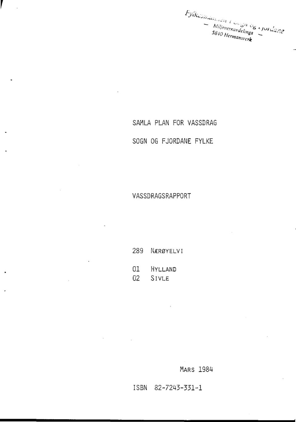 VASSDRAGSRAPPORT 289 NÆRØYELVI 01