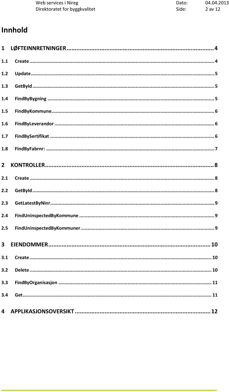 1 Create... 8 2.2 GetById... 8 2.3 GetLatestByNinr... 9 2.4 FindUninspectedByKommune... 9 2.5 FindUninspectedByKommuner.