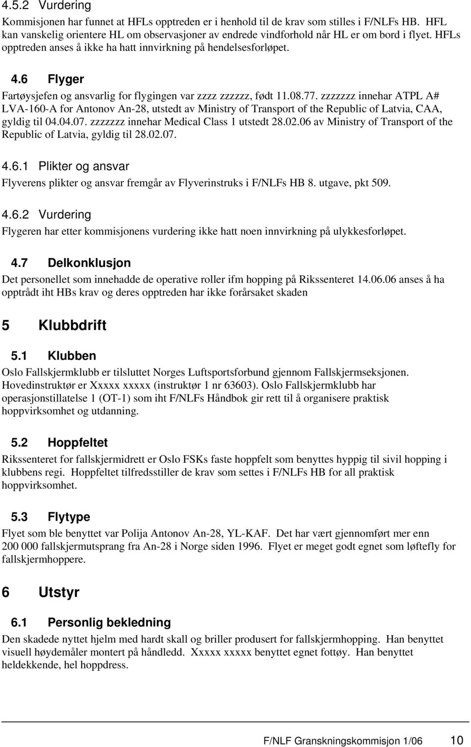 6 Flyger Fartøysjefen og ansvarlig for flygingen var zzzz zzzzzz, født 11.08.77.